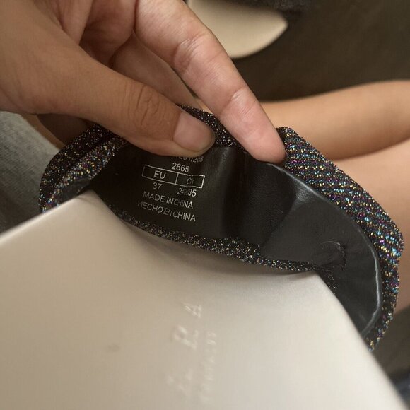 Zara Trafaluc black metallic strap slide sandals comfortable slides casual Sz 37 - Picture 9 of 9